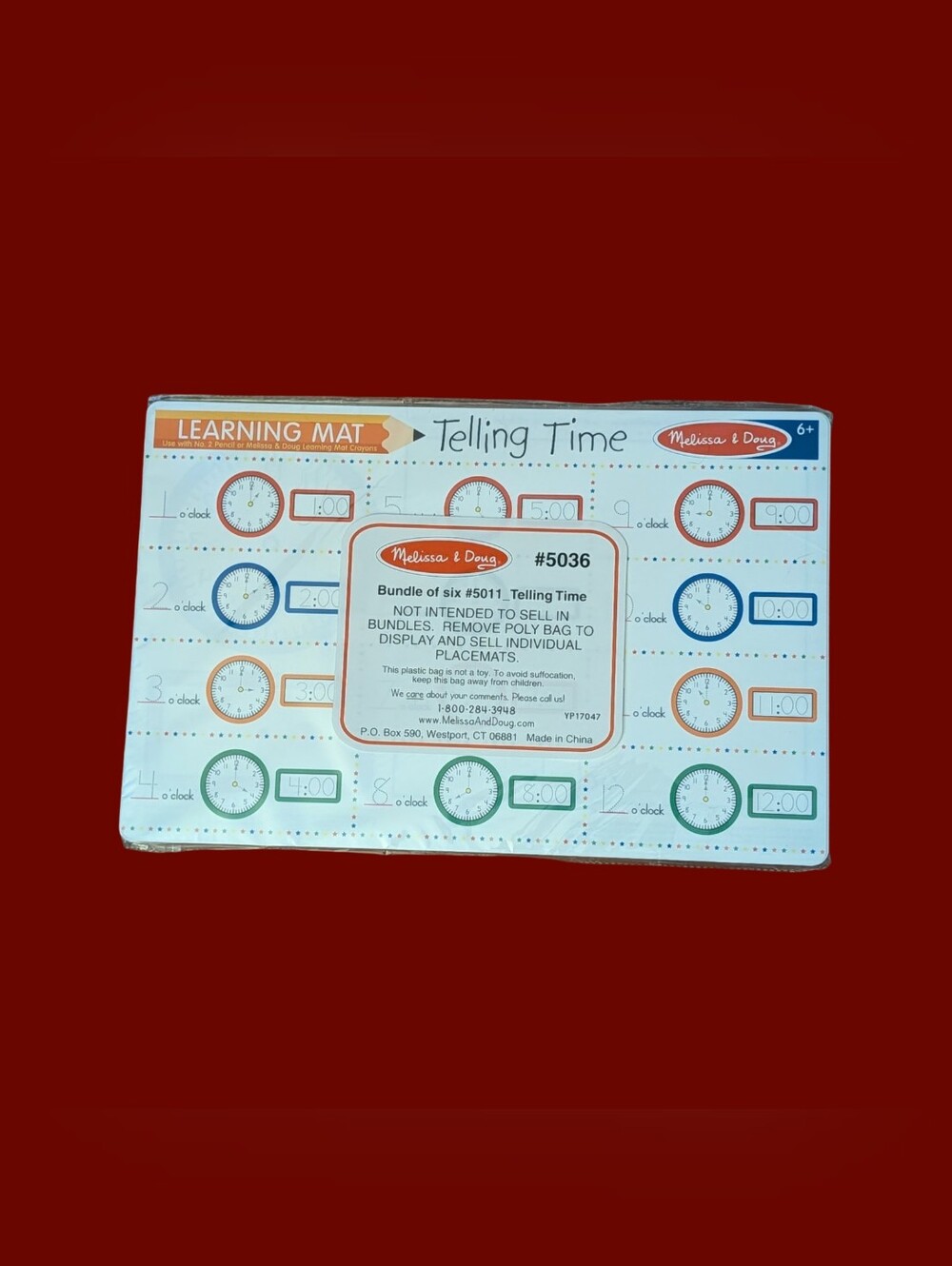Melissa & Doug Learning Mat Lot Of 6 New- Telling Time